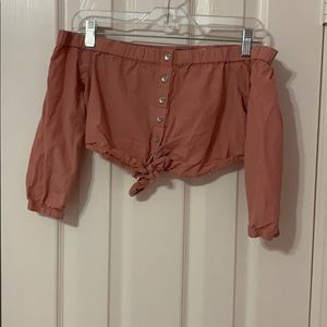BDG pink off the shoulder crop top